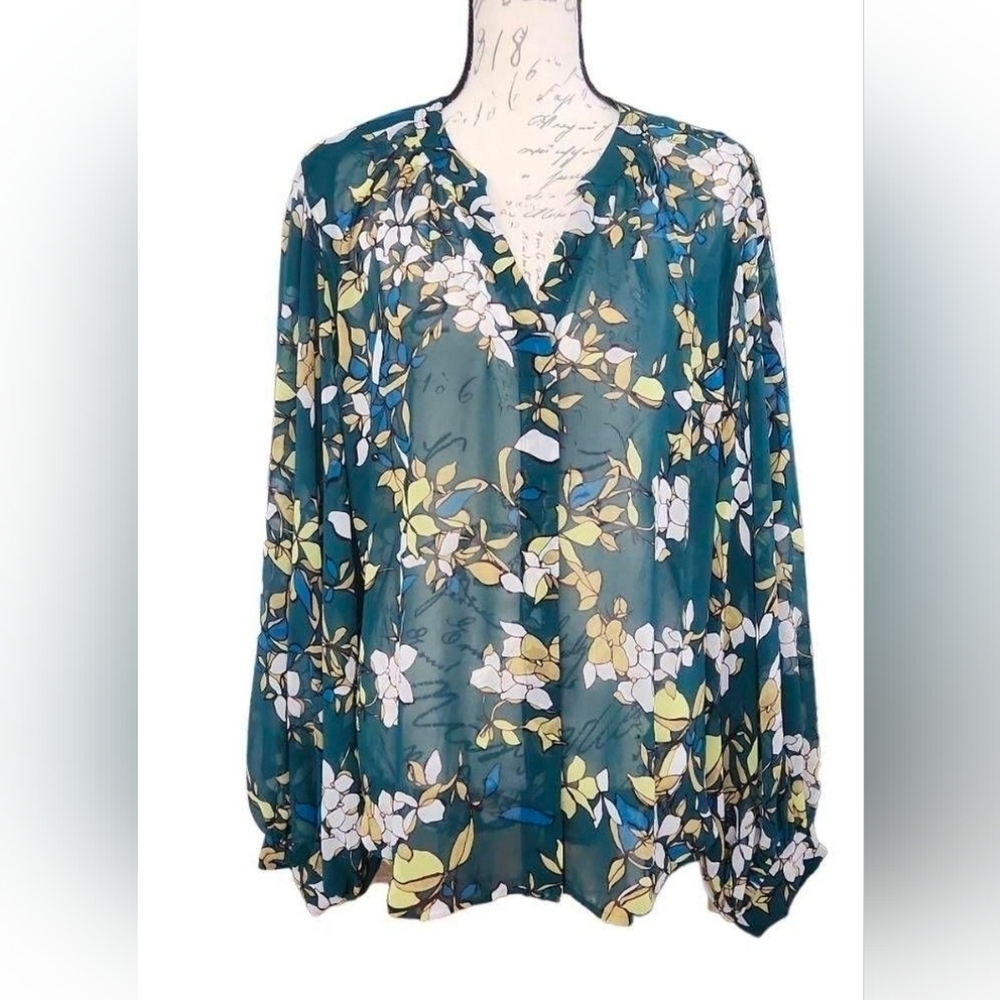 Floral Sheer Blouse Green - Picture 1 of 5